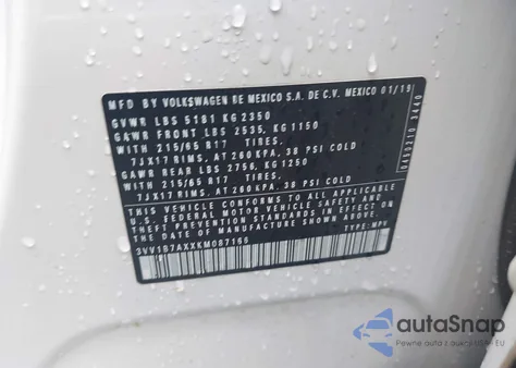 2019 Volkswagen Tiguan 2.0T S from USA, damaged, VIN 3VV1B7AXXKM087166